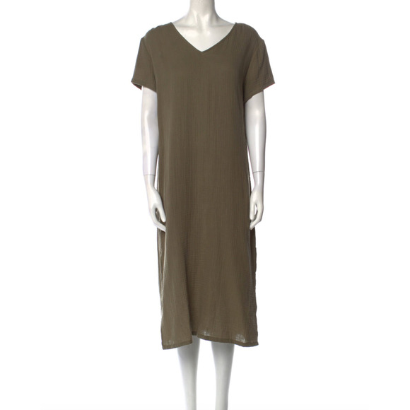 Jenni Kayne Cypress Caftan Dress Short Sleeve Tshirt Dress, Olive Green Gauze S - Picture 3 of 11